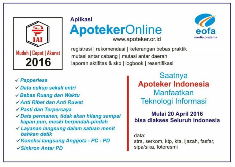 Klarifikasi PP IAI yang Akan Luncurkan Aplikasi Apoteker Online 20 April 2016