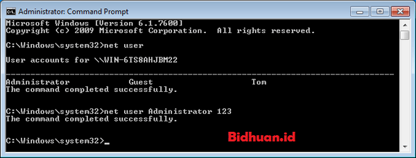 cara reset password windows 7